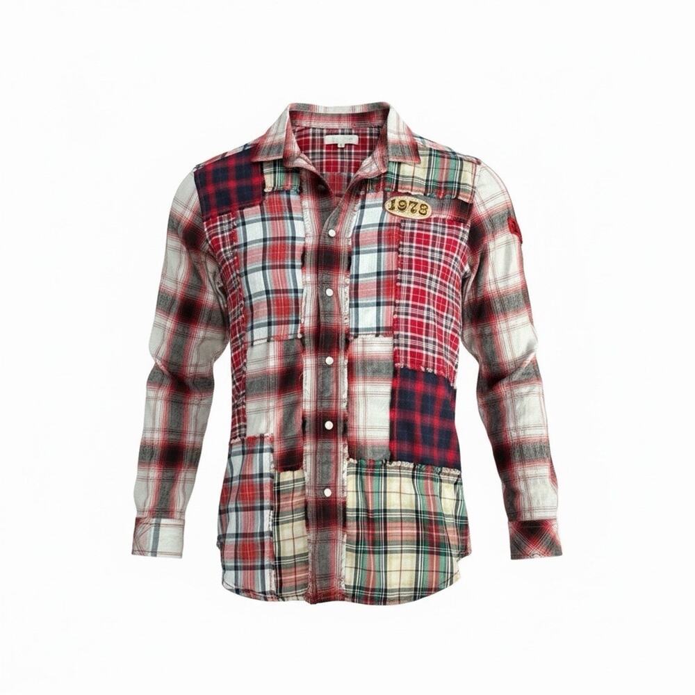 Diesel Men Long Sleeve Shirt Casual Button Down Plaid Patchwork Vintage Y2K 90s